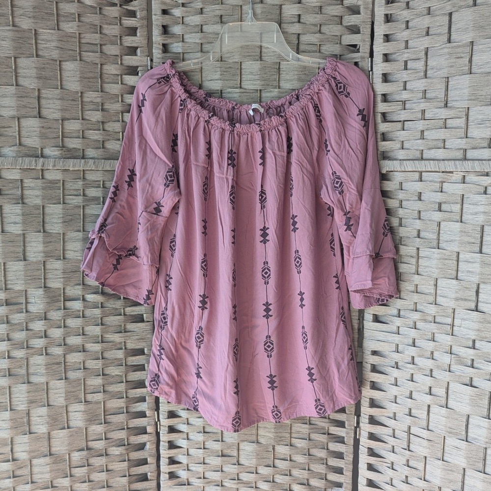 Lascana Blouse Lilac Purple Southwestern Geometric Print Ruffle Sleeve 10 Boho